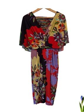Ranna Gill Multicolor Floral Midi Dress - Red, Black, Yellow